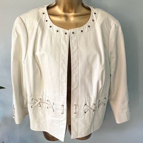 Worth Jackets & Coats Soft White Leather Jacket With Grommets And Lacing By Worth New York